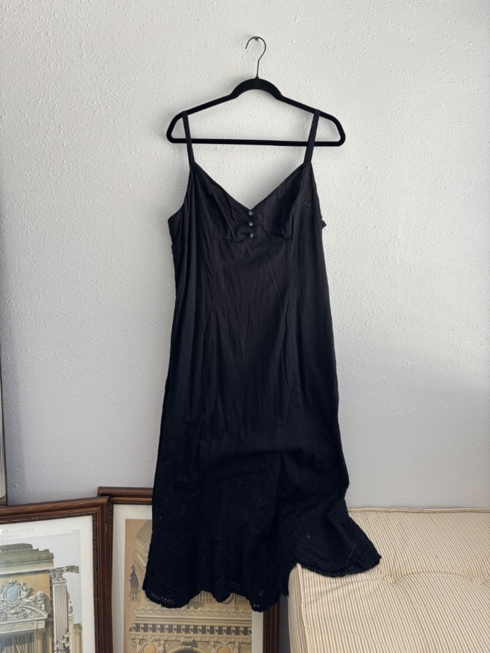 LAUREN Ralph Lauren Black Cotton Lace Trim Turquoise Button Midi Dress